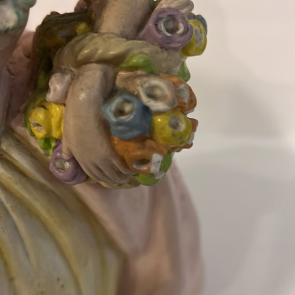 Vintage Chalkware 12” Victorian Lady With 2 Baskets of Flowers Figurine Doorstop - Picture 9 of 16